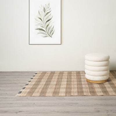 Artisan Hand Woven Jute  Cotton Grey Plaid Rug-5X7 Ft