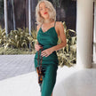 Women's Satin Drape Cowl Neck Sleeveless summer dress Strappy Cami Split Slit Party Midi Dress