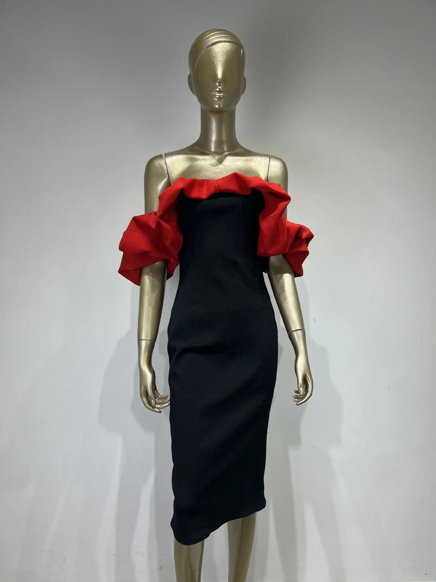 Bandage One-piece Dress European And American Elegant Off-neck Party Dress