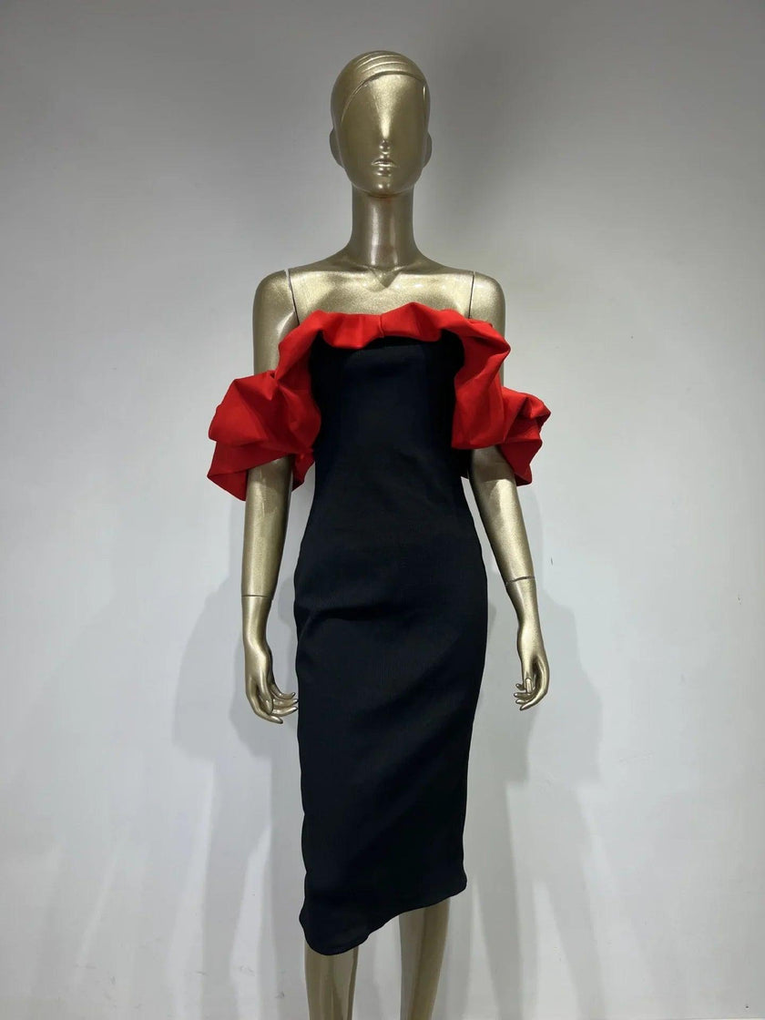 Bandage One-piece Dress European And American Elegant Off-neck Party Dress