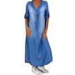 New washed denim dress Side Split Loose Mum Long Jeans Dress
