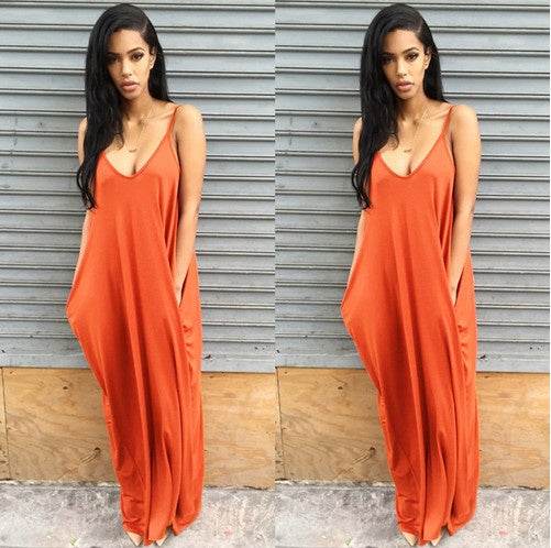 Plus size summer maxi dress beach vacation resort dress with pocket