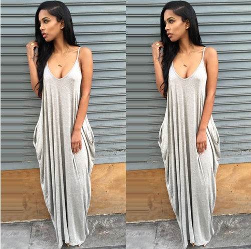 Plus size summer maxi dress beach vacation resort dress with pocket