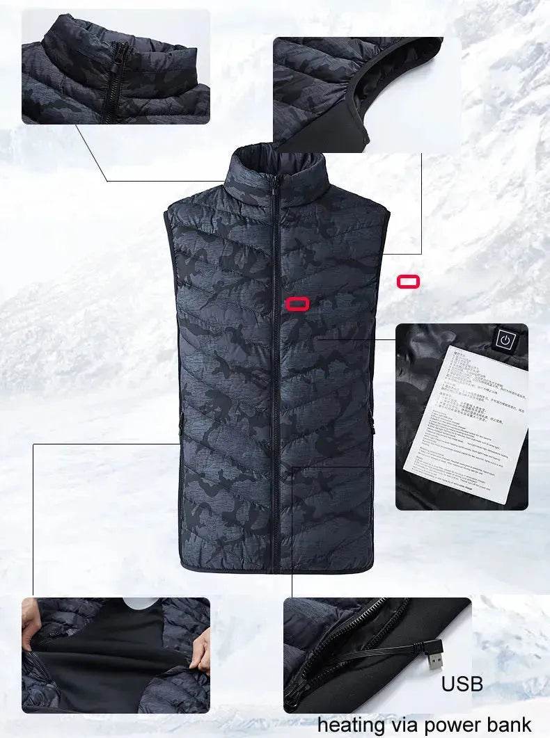 LoClimb Men's Camouflage USB Heated Vest Sleeveless Jacket for Hiking Skiing