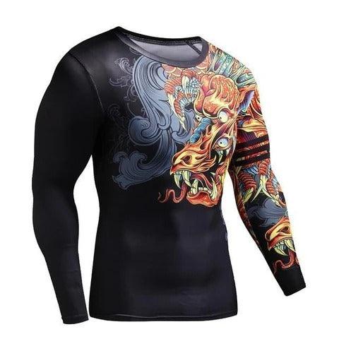 Men’s Dragon MMA Compression Rash Guard – Long Sleeve BJJ Grappling Training Shirt