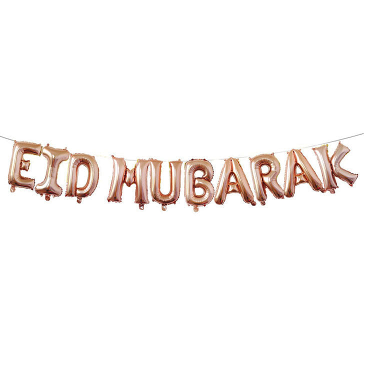 Eid Mubarak Foil Balloon Set – Silver Gold Rose Gold Letter & Crescent Balloons