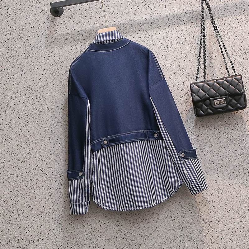 Casual Denim Jacket Fake Two-piece Suit Women