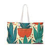 Potted Succulent Pattern Weekender Bag | Tropical Plant Large Tote Bag