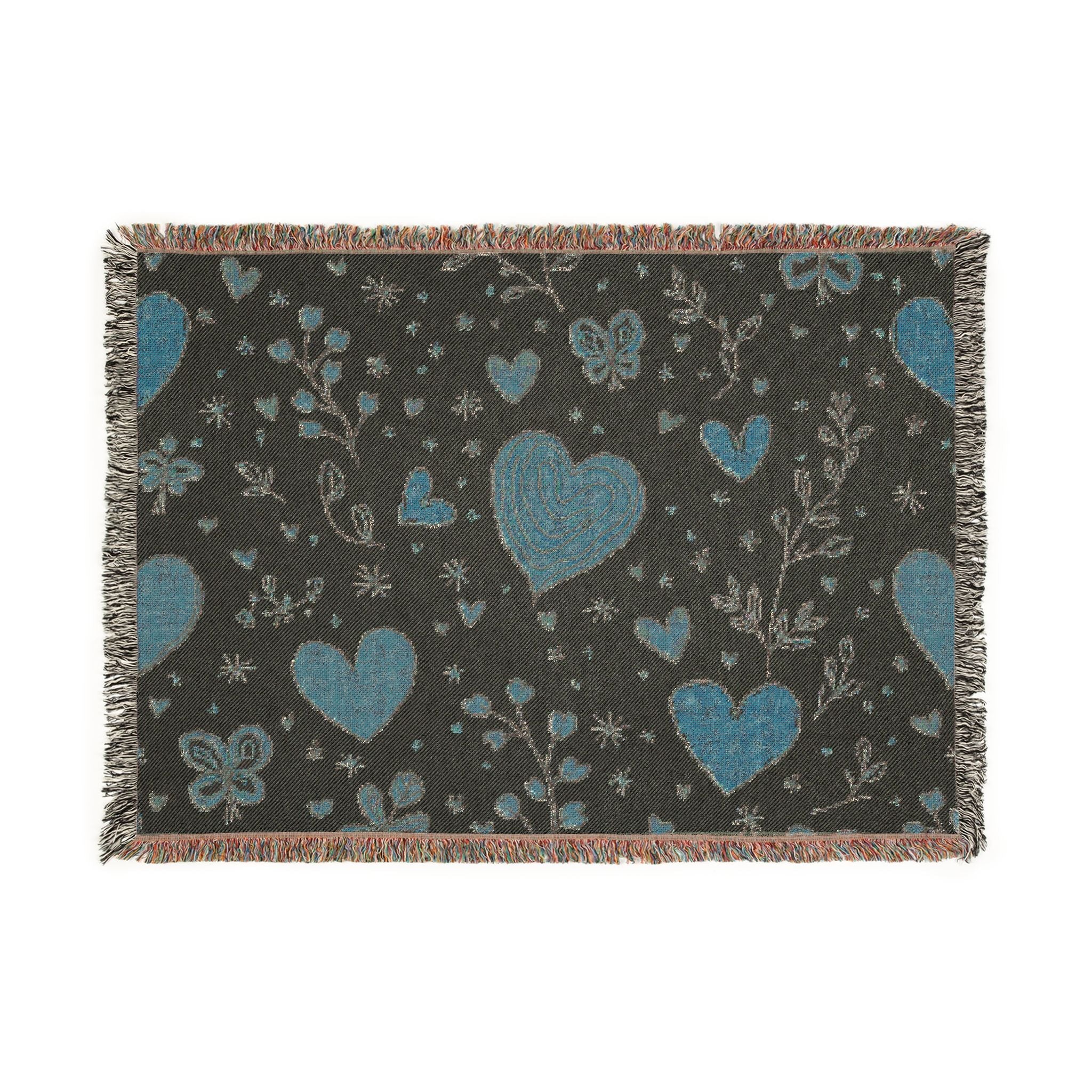 Heart Pattern Woven Blanket — Boho Floral Throw for Cozy Living & Valentine Gifts