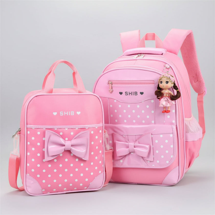 Girls Bow School Backpack Set – Pink, Black & Rose | Small & Large