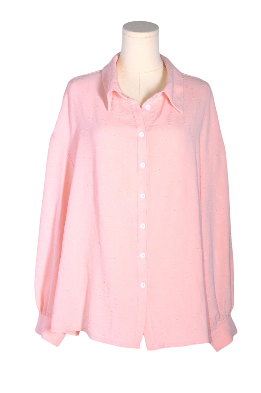 SHEIN Women Button Down Tops Regular fit in Pink - 2XL