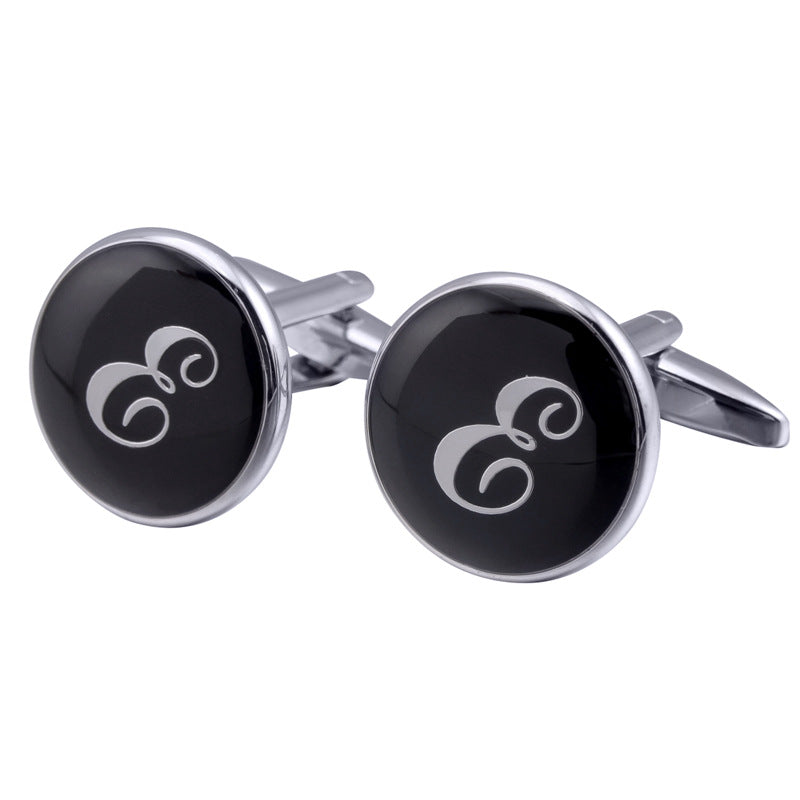 Men's Black Round Enamel Initial Letter Cufflinks – Brass & Crystal Formal Cufflinks A–Y | Canada & USA