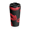 Red Lipstick Kiss Pattern Travel Mug | Black Stainless Steel