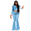 Women 2pcs Velvet Hoodie Wide leg Pant Crop top sweatsuit Athleisure Outfit