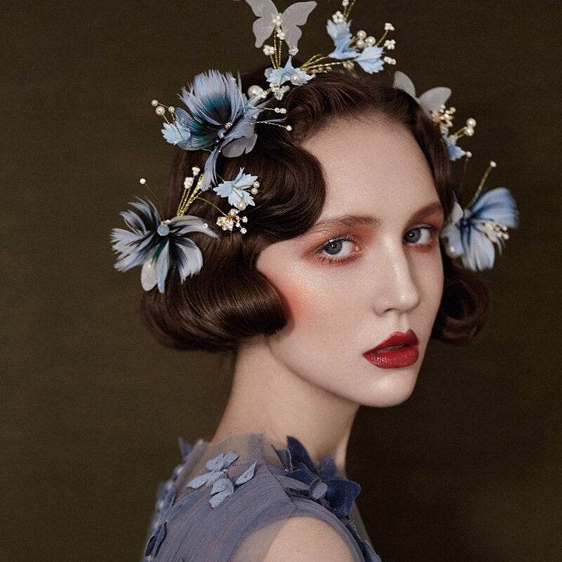 Bridal Wedding Hair Accessories Flower Headband Blue