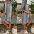 Casual Half Button Mid-sleeve loose Washed denim dress