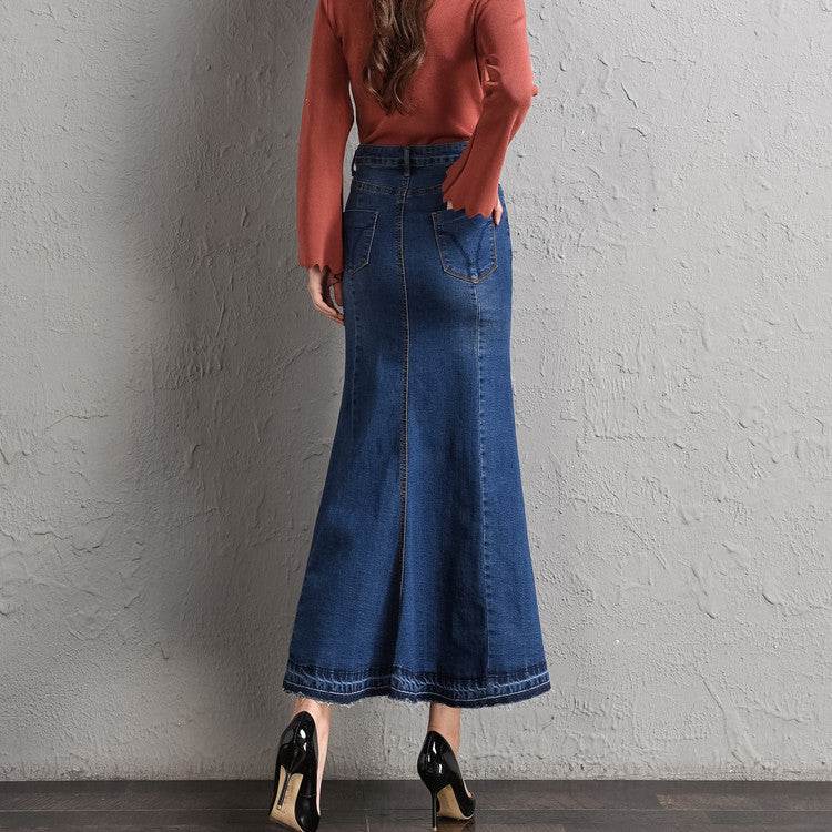 New Fashion Fitted Button up Mermaid Midi Denim Skirt