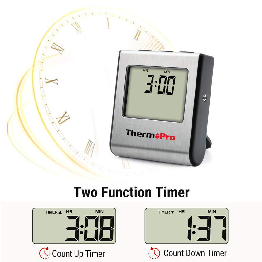 Oven Probe Thermometer with Digital Timer, 40-inch Mesh Cable, 0°C to 300°C, Grey