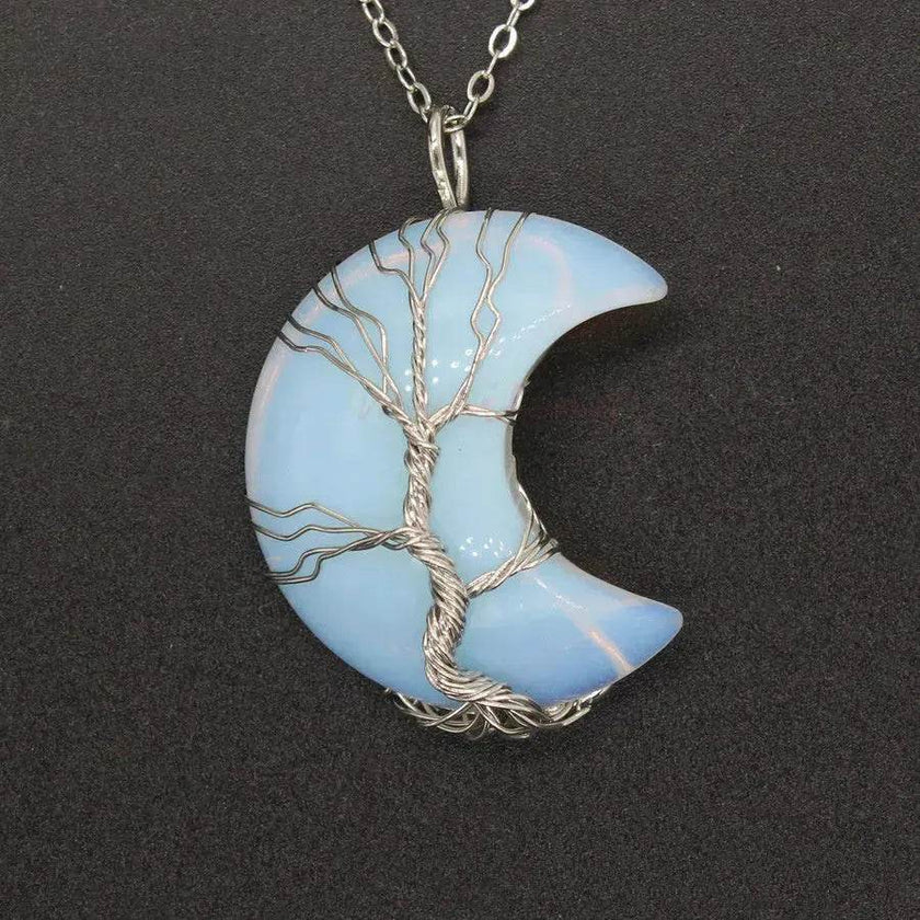 Natural Crystal Moon Pendant for Men and Women