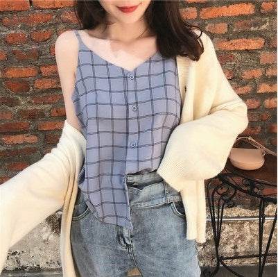Casual sleeveless button down Chiffon  blouse top for women