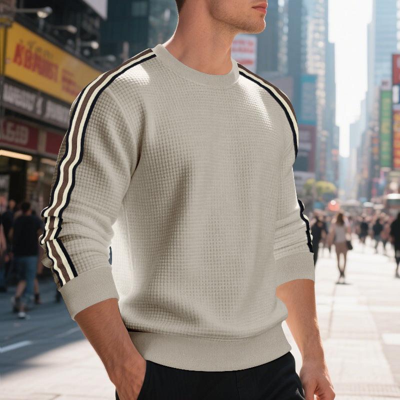 Mens Crew Neck Sweater – Striped Loose Pullover for Casual Wear