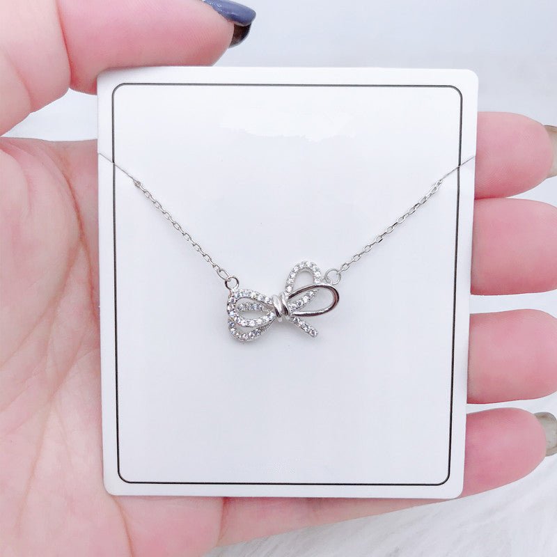 Women's Bow Tie Pendant Collarbone Necklace – Rose Gold & White Gold