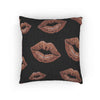 Rose Gold Lip Print Woven Pillow | Black Background, Decorative Throw Pillow