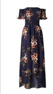 Elegant Ladies Summer Boho Vacation Resort Slit Maxi dress off shoulder Long floral Beach summer slit dress