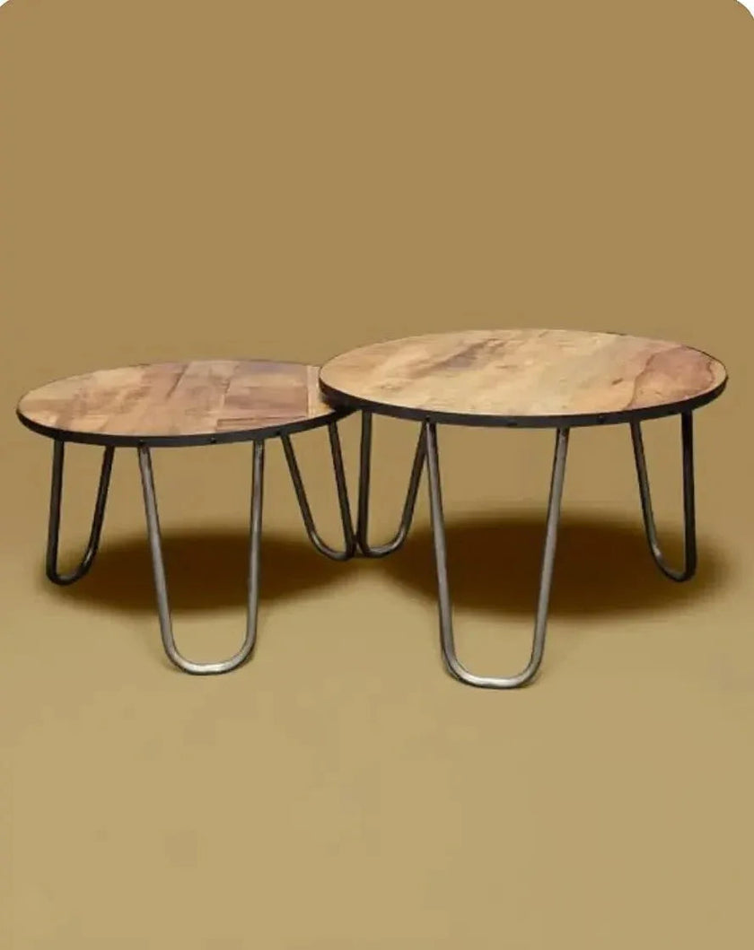 Tables basses en bois de manguier patte en épingle ensemble de 2