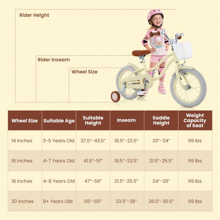 14 Inch Kids Bike Adjustable with Training Wheels Ages 3-8 Years Olds-14 inches