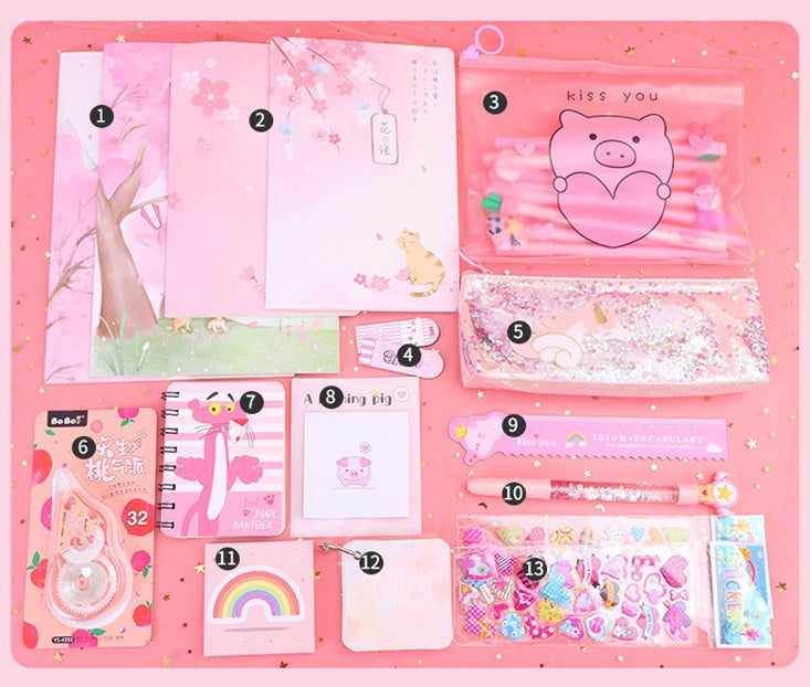 Girls' Pink Stationery Gift Set – Back to School Supplies Box for Elementary & Middle School