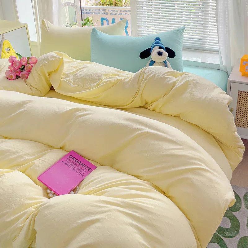 Class A Washed Cotton Four-piece Set Pure Color Duvet Cover Sheets