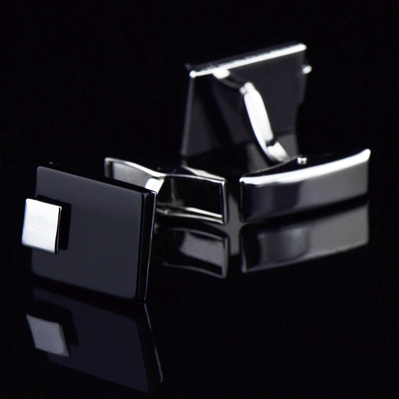 Men's Black Agate Cufflinks – 18mm Square Business French Cufflinks | Canada & USA