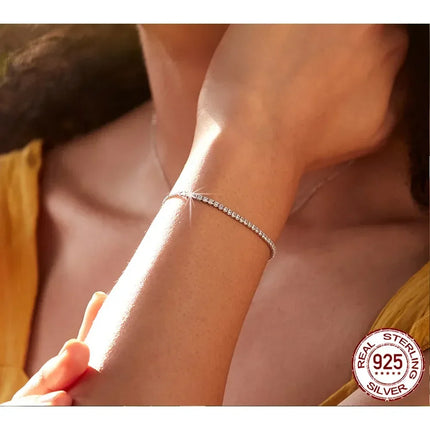 14K Gold Plated Cz Tennis Bracelet | Adjustable 925 Sterling Silver Slider Bracelet For Women | Wedding Jewelry Gift
