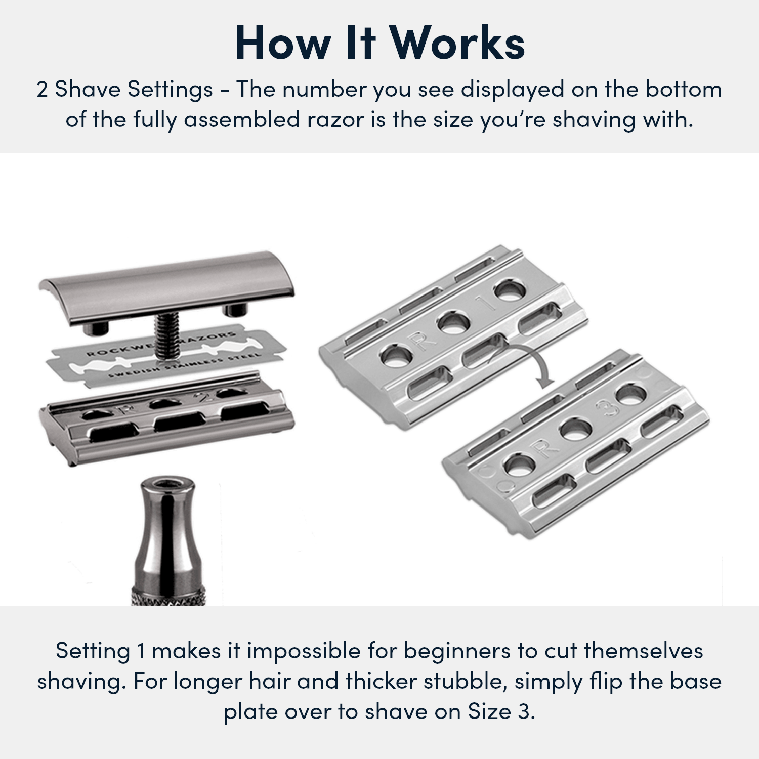 Rockwell 2C Adjustable DE Safety Razor - White Chrome (2 Settings)