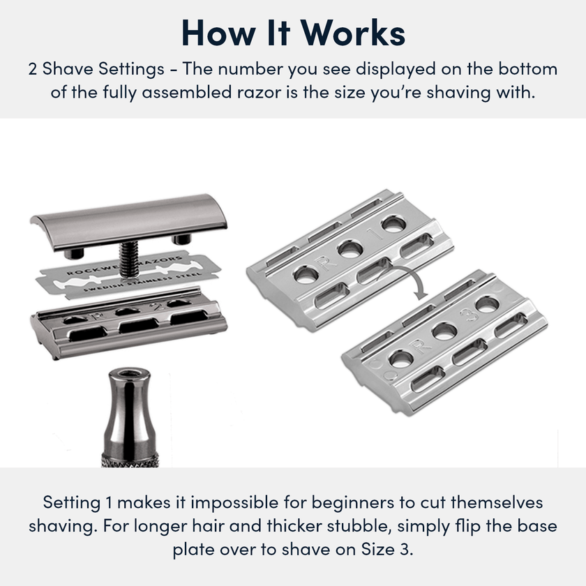 Rockwell 2C Adjustable DE Safety Razor - White Chrome (2 Settings)