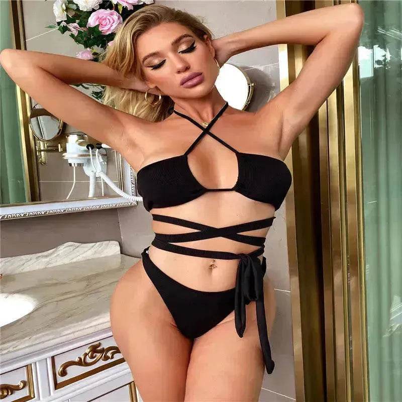 Solid Color Swimsuit Women Strappy Swimsuit Charming Bikini