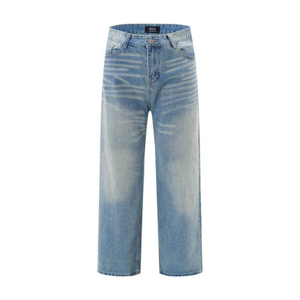 American Retro Wash Gradient Spray Painting Denim Trousers Men Jeans