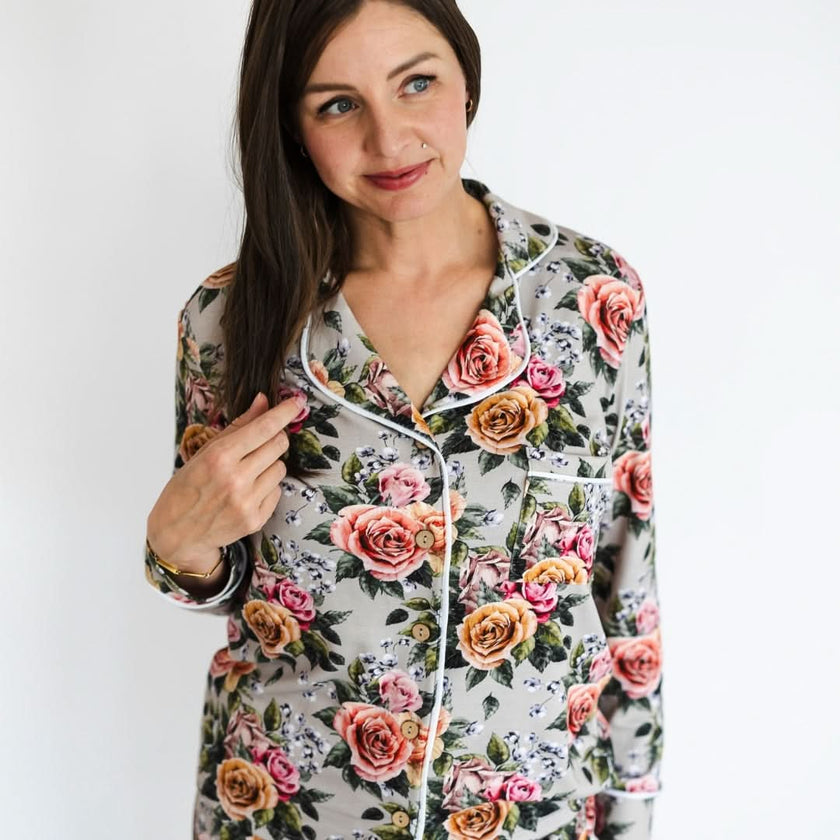 Ladies’ Bamboo Long Sleeve Button-Up Lounge Set | Olive
