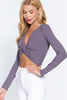 Long Sleeve Front Twisted Heavy Rib Crop Knit Top