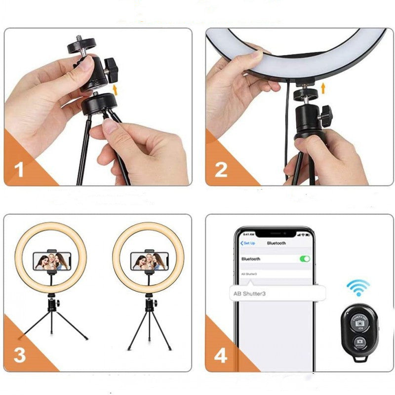 10-inch LED Ring Light, 120 LEDs, 2900-6500K, USB Powered, Phone Holder and Tripod Options