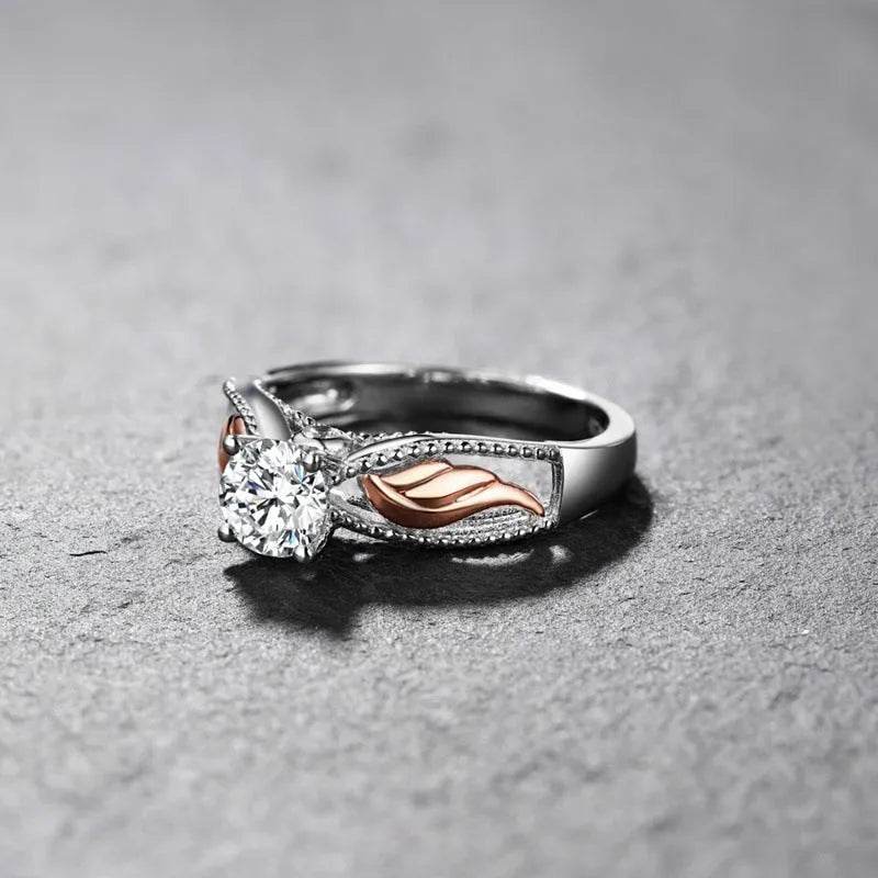 Fashion Electroplated Angel Wings Gold Crystal Women Ring