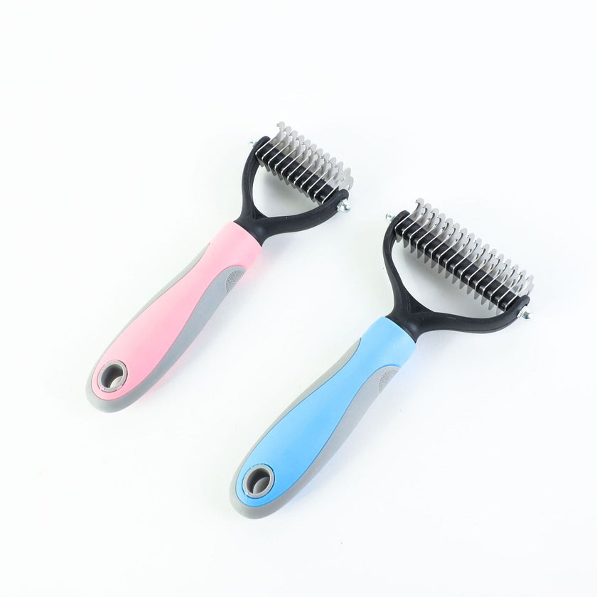 Pet Dematting Comb – Stainless Steel Knot Remover for Dogs & Cats | Pink & Blue