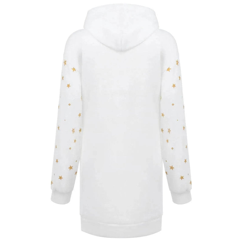 Christmas hot sale printed mid-length pocket hooded long-sleeved sweater