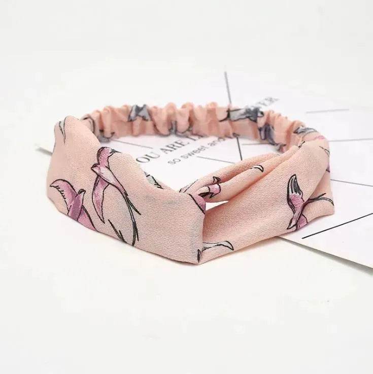 Women Retro Style Knotted Hairband floral Print Cross Headband