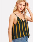 Casual Double V Neck Striped summer Top Spaghetti Strap Summer Multicolor Backless Tops