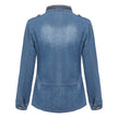 Fitted Zip up Lapel Women Denim Jacket