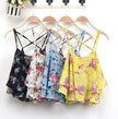 Women Summer Strap Floral Print Chiffon Blouse Tops Retro Floral Cross-Shoulder Shirts Sleeveless T