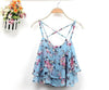 Women Summer Strap Floral Print Chiffon Blouse Tops Retro Floral Cross-Shoulder Shirts Sleeveless T