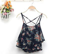 Women Summer Strap Floral Print Chiffon Blouse Tops Retro Floral Cross-Shoulder Shirts Sleeveless T